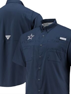 Columbia Men's PFG Dallas Cowboys Navy Button-Front With Vents /Outdoor Shirt